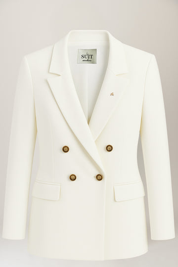 ivory blazer dame, hvid blazer kvinder, dobbeltradet blazer, klassisk blazer til kvinder, elegant blazer med gyldne knapper, skræddersyet blazer