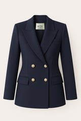 Eksklusiv navy blazer med gulddetaljer – tidløs elegance til den moderne kvinde.