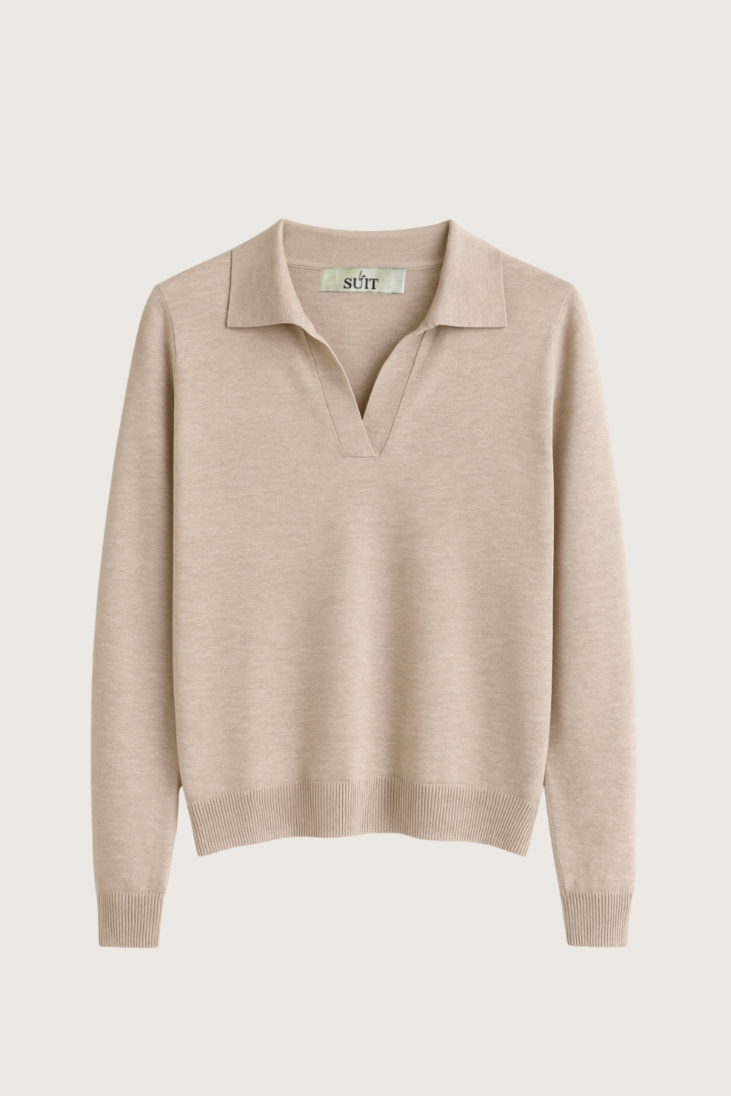 Beige langærmet polo