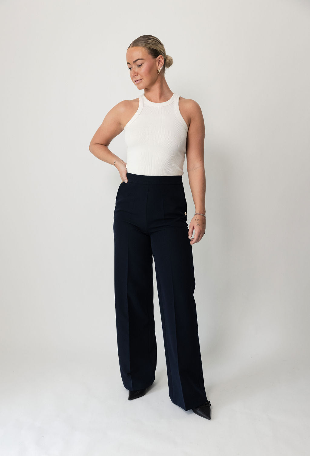 LA SUITs navy blå vide bukser til kvinder