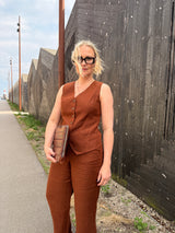 Brun hør vest og bukser til kvinder