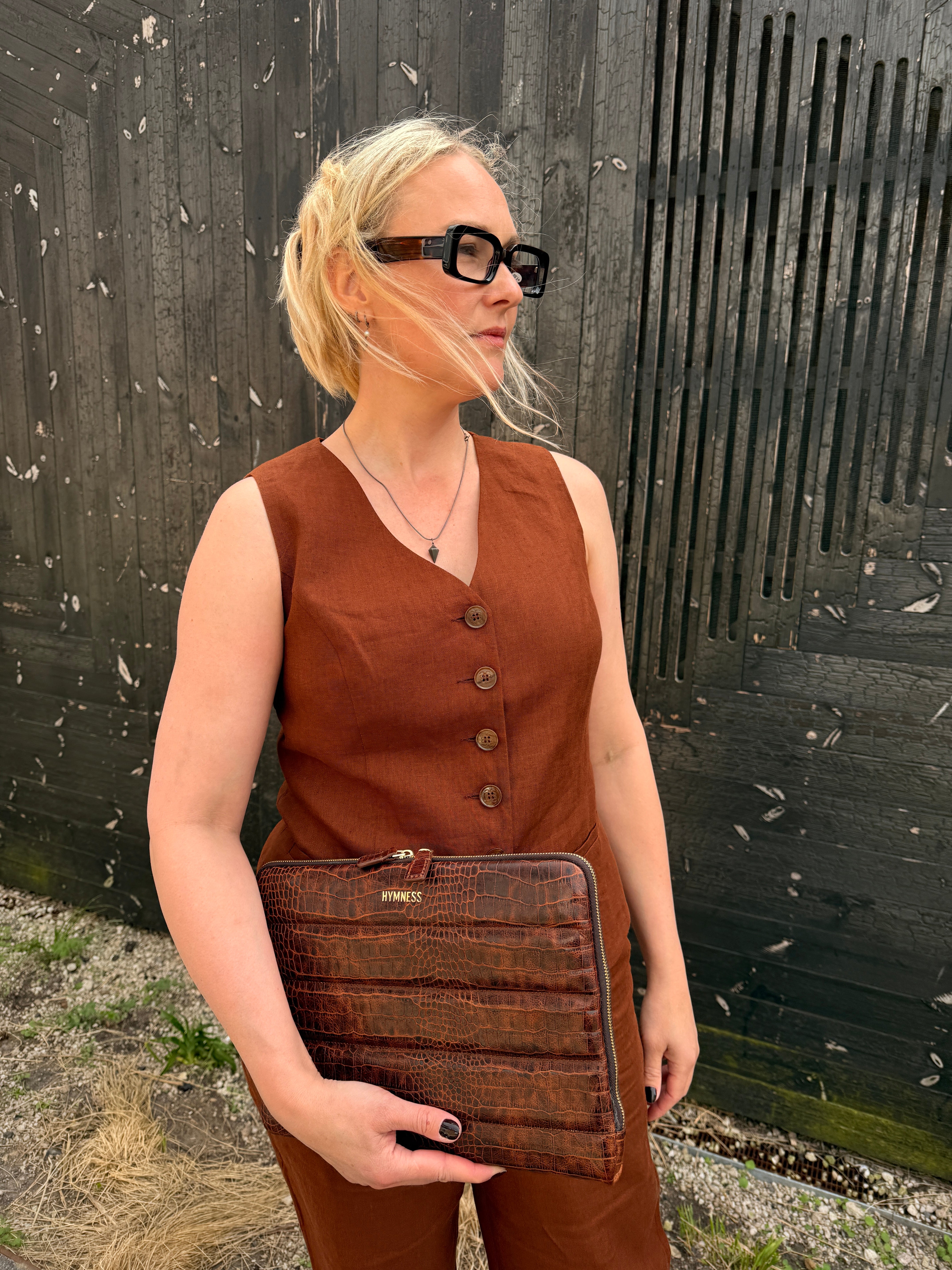 Hør vest i brun til kvinder