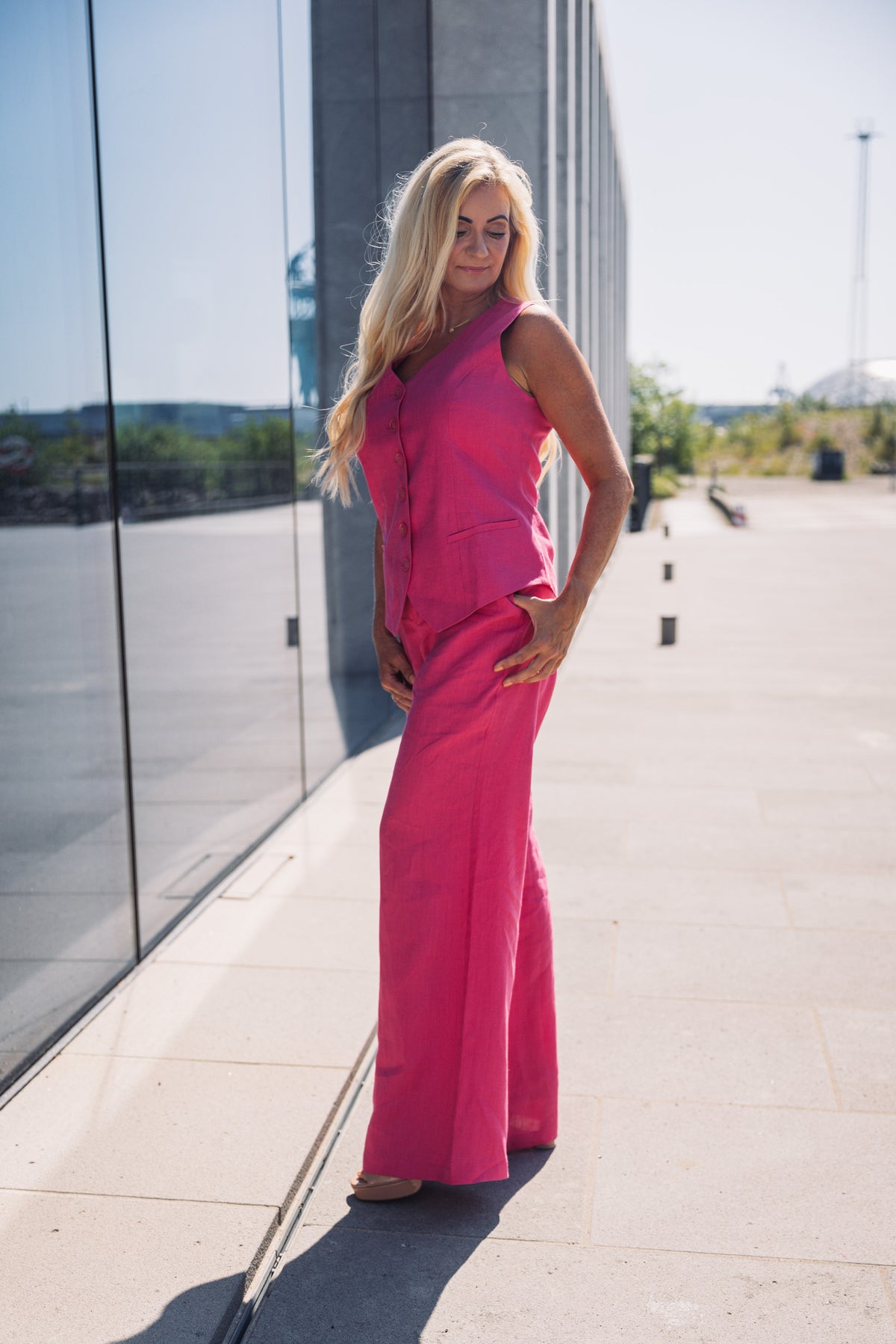 Belinda pink hør bukser