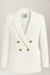 ivory blazer dame, hvid blazer kvinder, dobbeltradet blazer, klassisk blazer til kvinder, elegant blazer med gyldne knapper, skræddersyet blazer