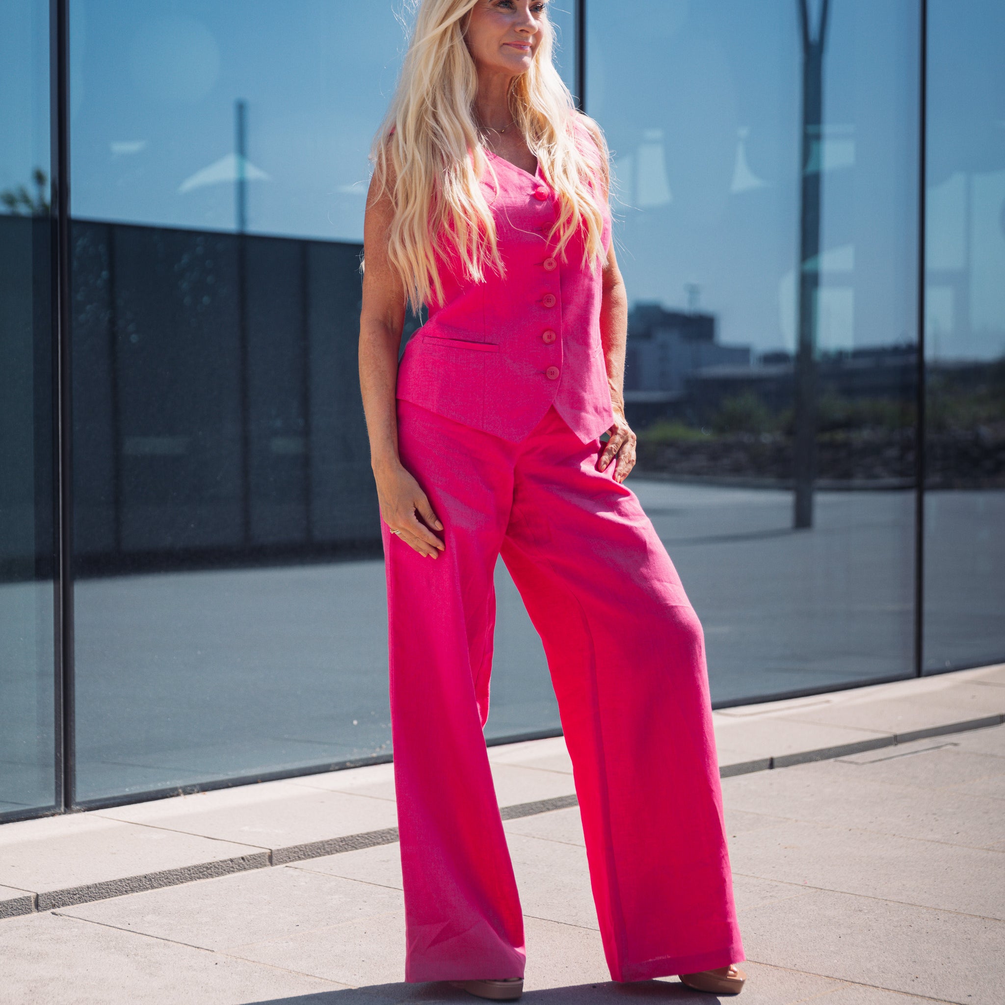 LA SUITs pinke vestsæt i hør til kvinder
