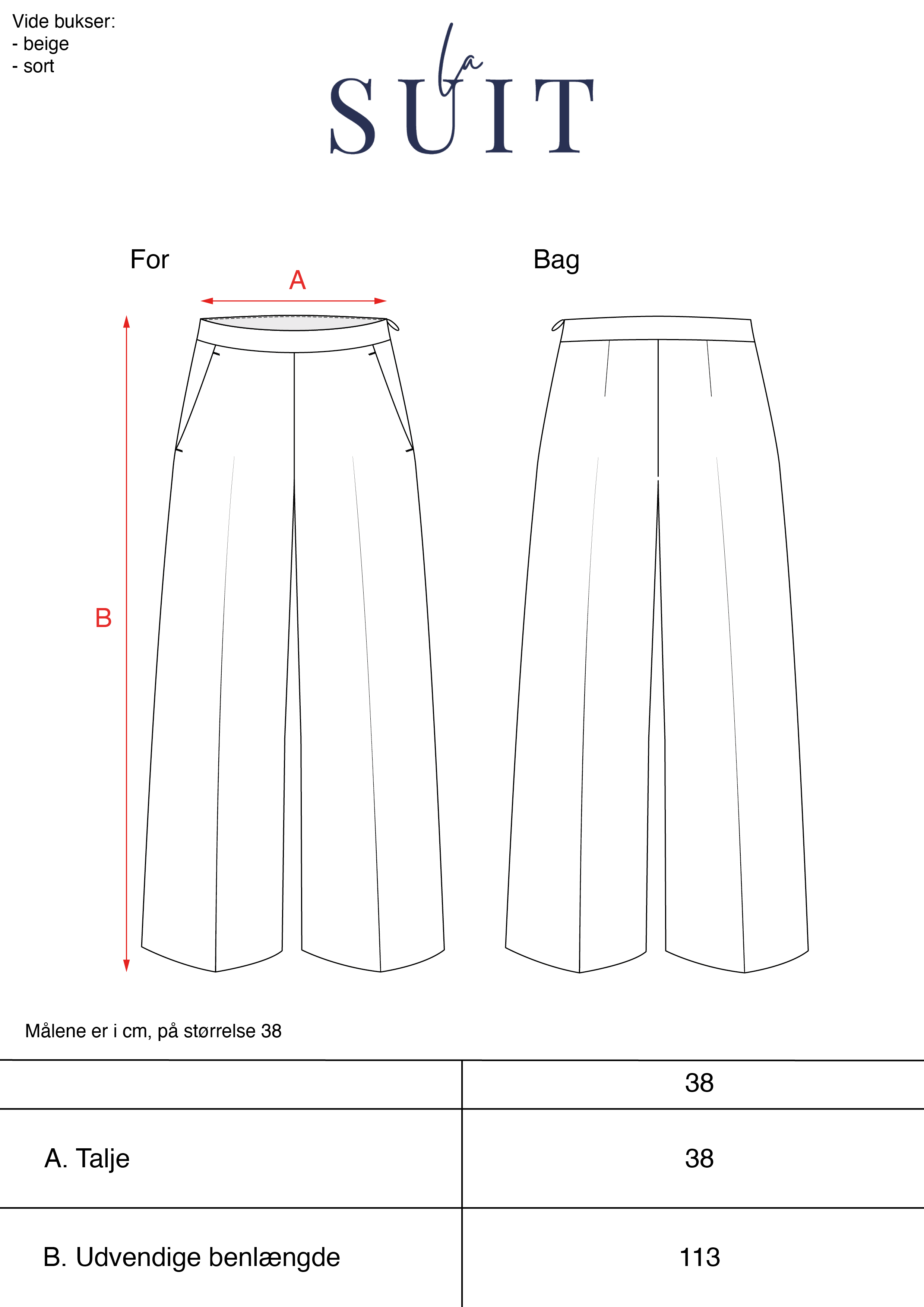 Mål af LA SUITs vide bukser til kvinder