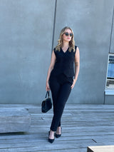 LA SUIT Tidsløst sort sæt, Professionelt sæt til kvinder, Skræddersyet sort sæt, Klassisk sort vest og bukser, Komfortabel kontorbeklædning