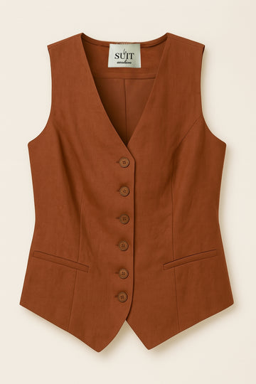 Hør vest i brun