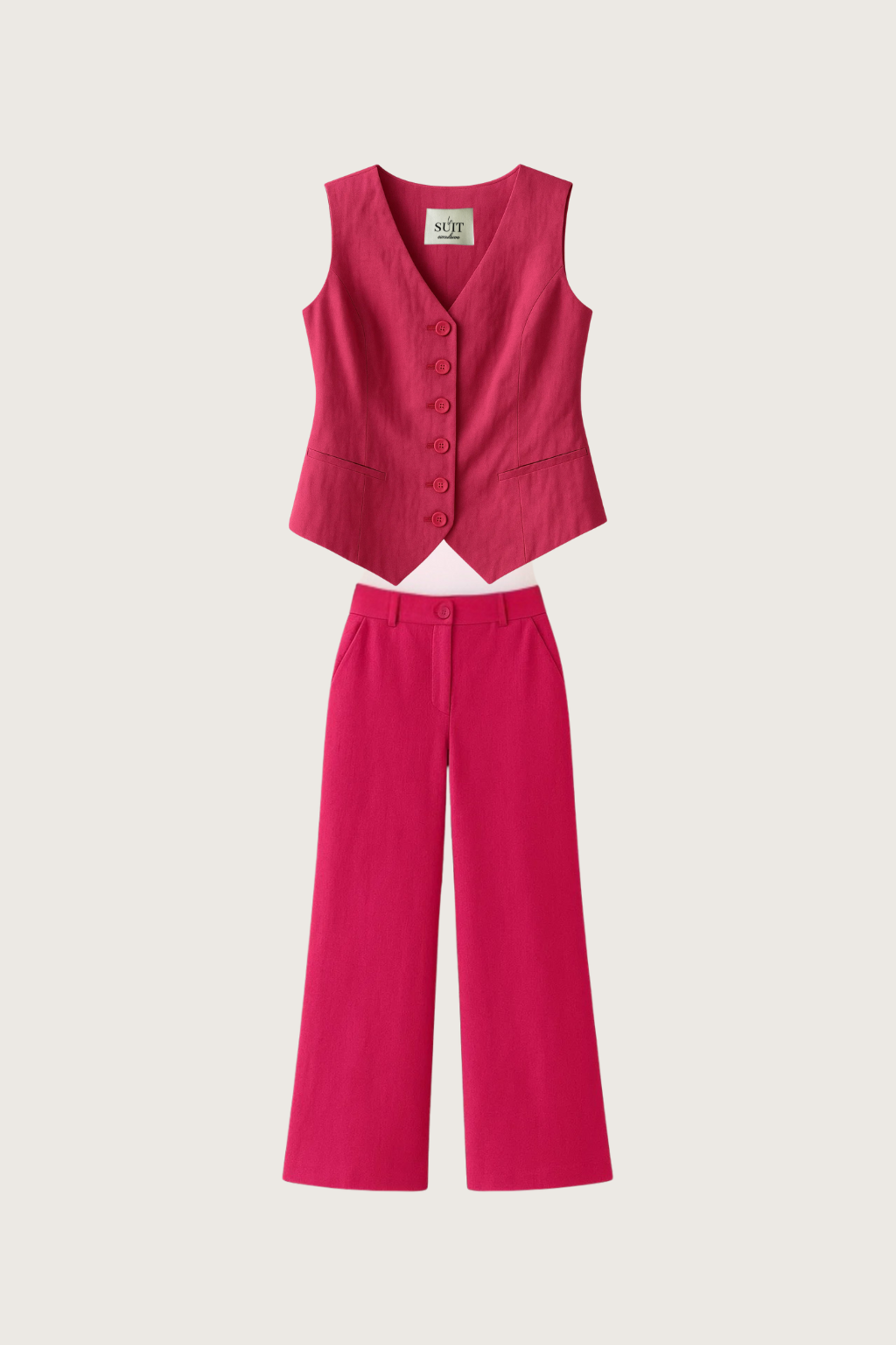 Pink hør vest og bukser