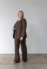 hør dame blazer i brun