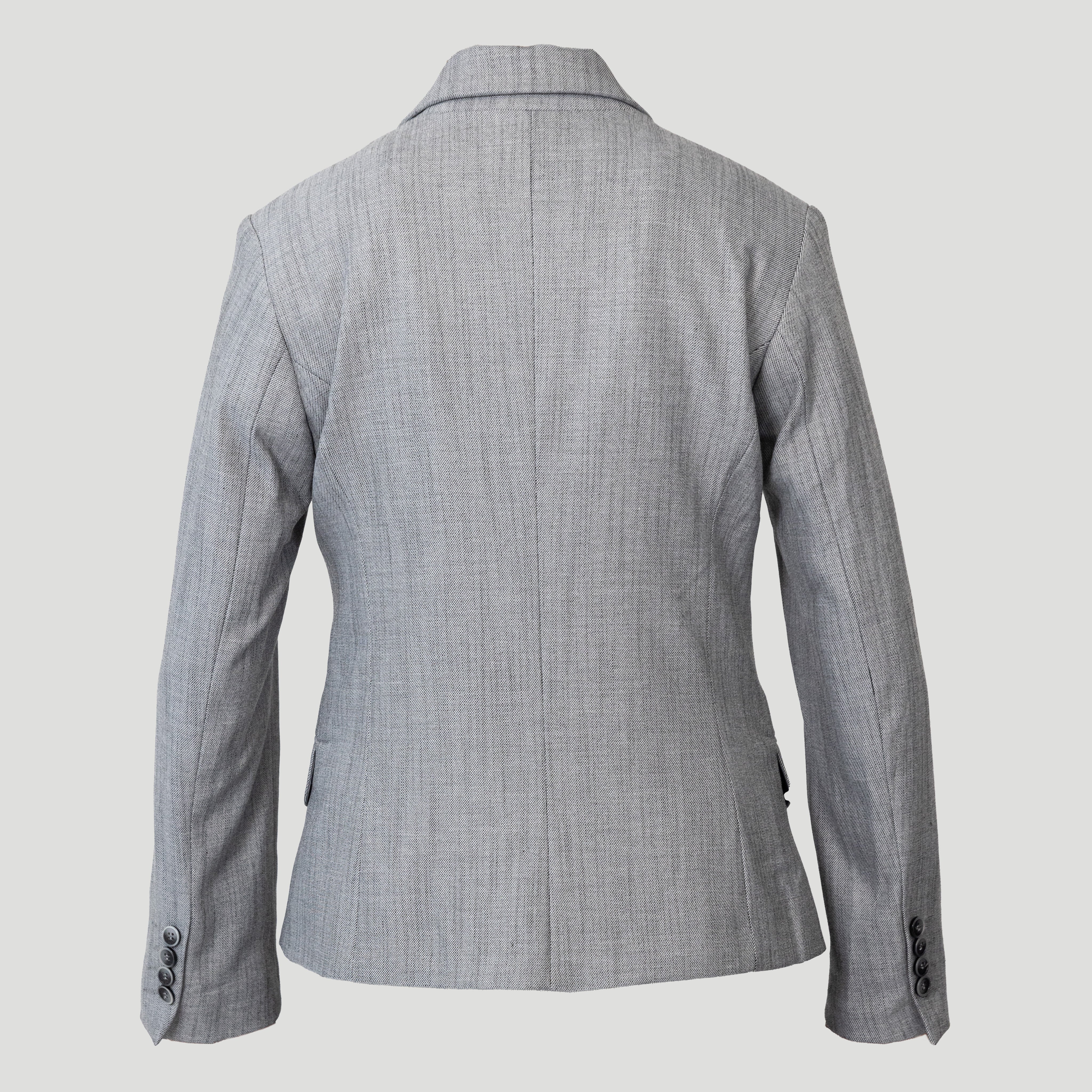 LA SUIT_Grå blazer til kvinder med fire knapper på ærmet set bagfra.