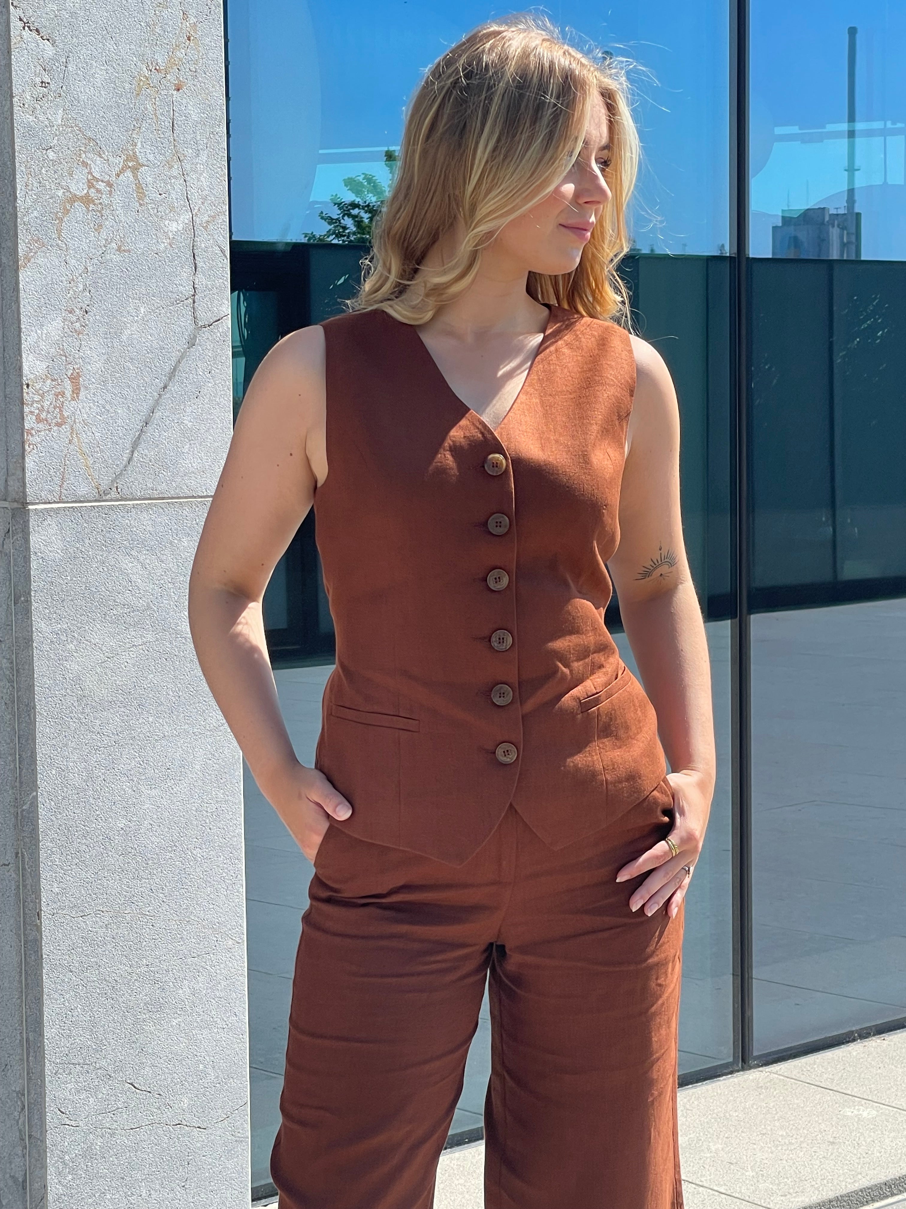 bru hør sæt, hør, hør vest, hør bukser, linen set, linen sæt