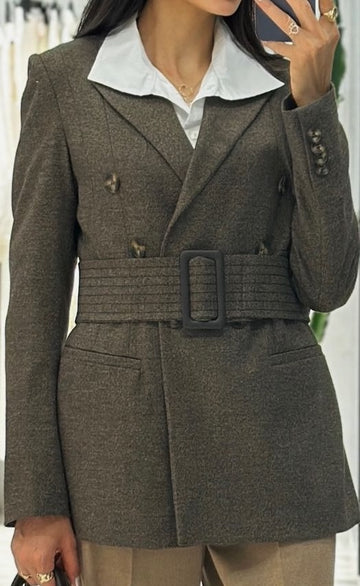 Executive Taupe Double-Breasted Blazer
