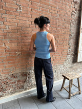 blå rundhals kvinde top